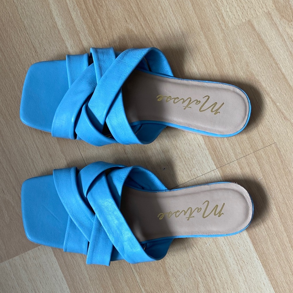 Matisse Blue Woven Slide Mules Leather Sandals Size 6M